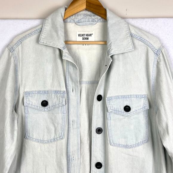NEW Velvet Heart Thick Denim Full Button Light Blue Chore Shacket Medium - Picture 5 of 11